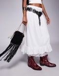 [South Beach] South Beach crochet fringed crossbody phone bag in black No Size BLACK