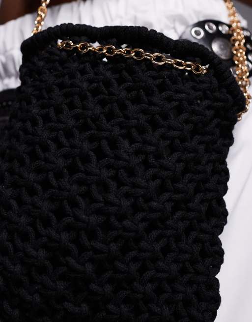 South Beach crochet fringed crossbody phone bag in black , 3 of 4