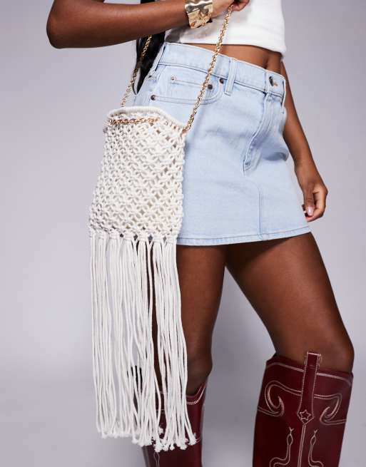 South Beach crochet fringed crossbody phone bag in cream, 2 of 4