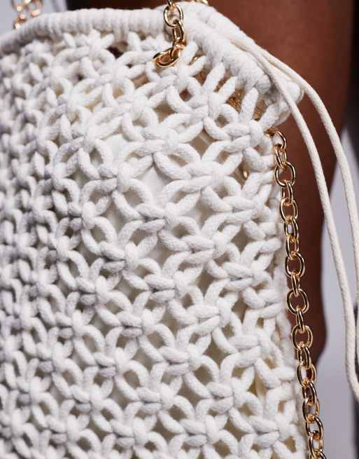 South Beach crochet fringed crossbody phone bag in cream, 4 of 4