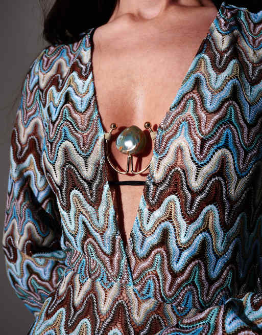 South Beach Crochet maxi beach dress with decal in multi, 3 of 4