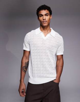 South Beach Crochet Polo Shirt In White
