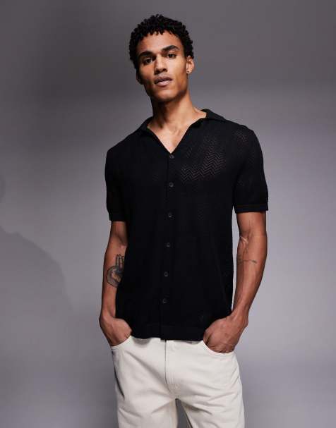 South Beach crochet revere shirt in black