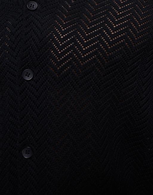 South Beach crochet revere shirt in black, 5 of 5