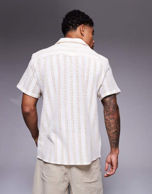 SYUMAN 24SS Crochet Short Sleeve Shirt ⁡ Crochet Shirt, Unisex Shirt, Crochet Overshirt, Vintage