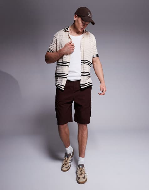 South Beach crochet short sleeve beach shirt in white and black - view 1