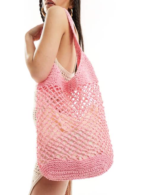 South Beach crochet tote bag in pink, 4 of 4