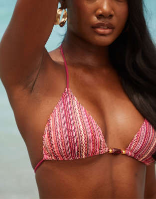 South Beach Crochet Triangle Bikini Top With Bead Detail