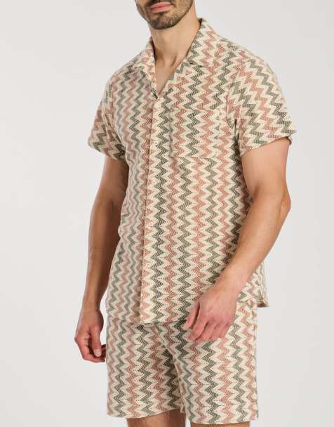 South Beach Crochet Zig Zag Stripe Short Sleeve Shirt - view 1