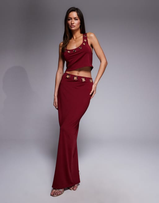 South Beach crop beach top with eyelet detail in burgundy, 2 of 4
