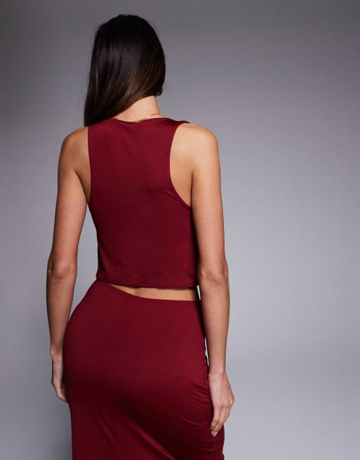 South Beach crop beach top with eyelet detail in burgundy, 4 of 4