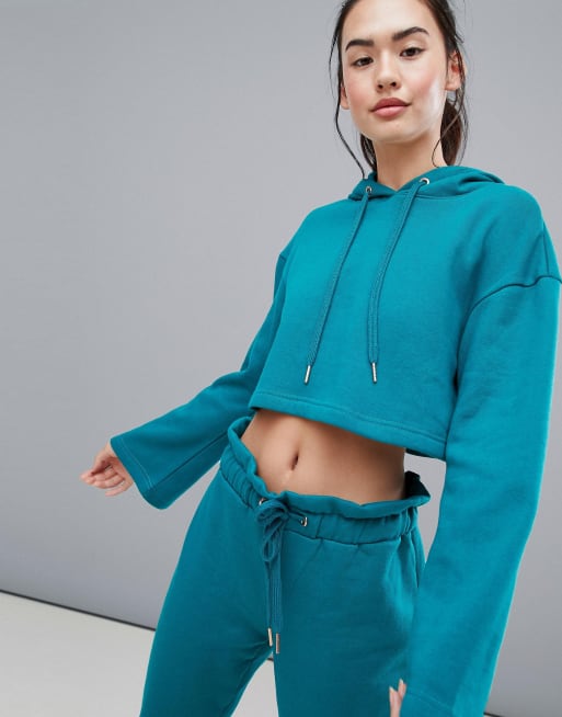 South Beach Crop Oversized Hoodie In Teal Blue