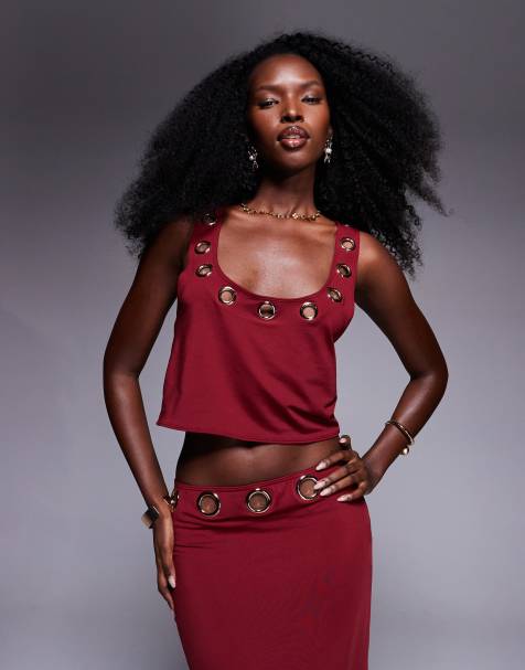 South Beach - Crop top da mare bordeaux con occhielli - view 1