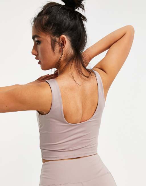 South Beach - Crop top met lange pasvorm en vierkante hals in beige, 2 van 4