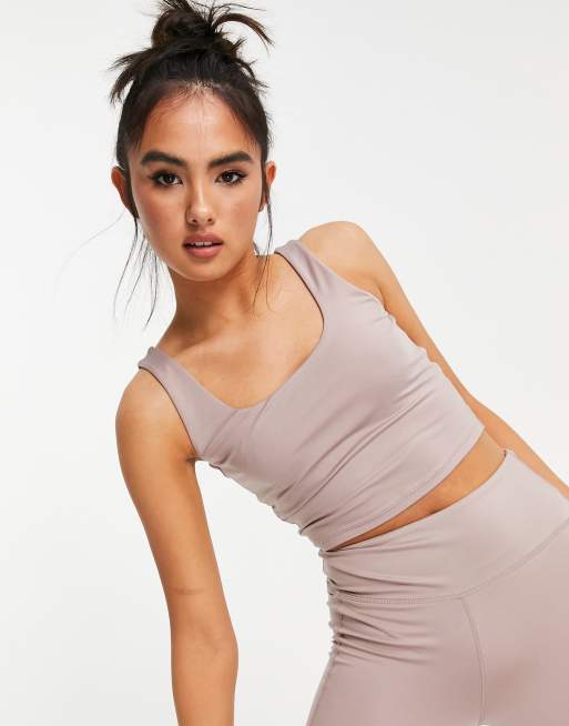 South Beach - Crop top met lange pasvorm en vierkante hals in beige, 3 van 4