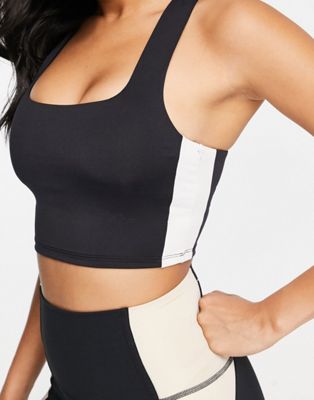 South Beach crop top with piping detail in black