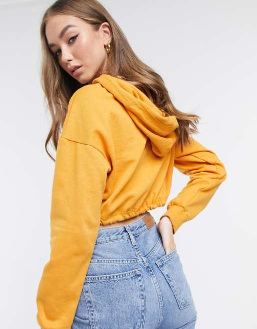 Mustard yellow 2025 crop hoodie