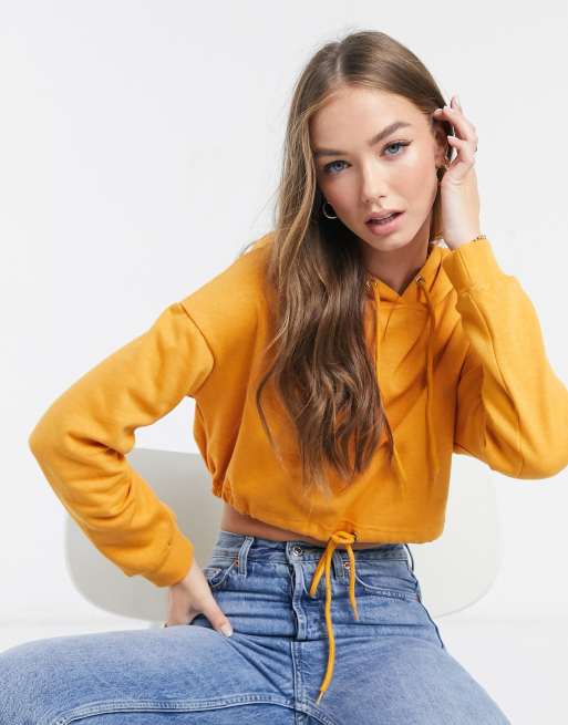 Mustard yellow cropped outlet hoodie