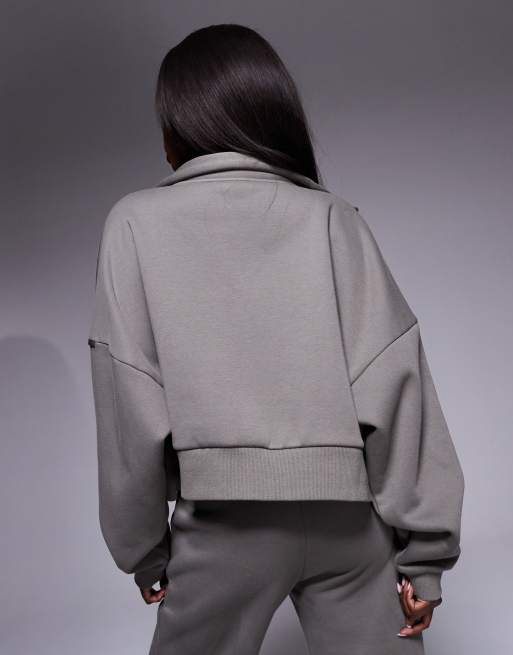 South Beach - Cropped sweater met opstaande boord met rits in kaki, 2 van 4