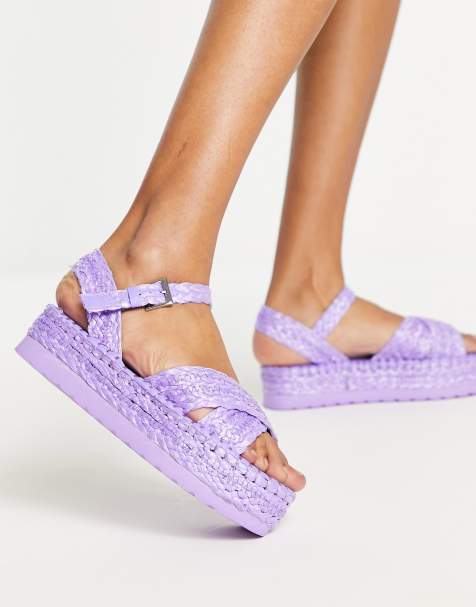 South Beach crossover flatform sandals in lilac raffia - view 1