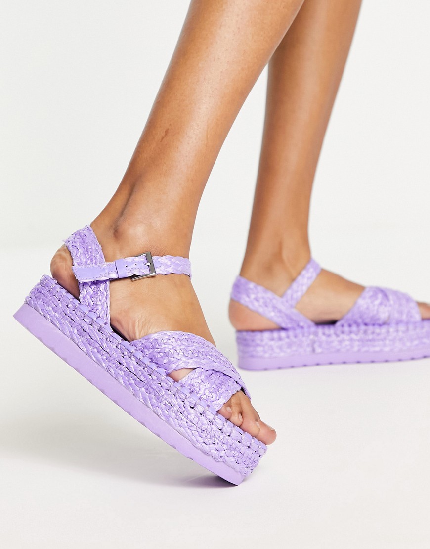 South Beach crossover flatform sandals in lilac raffia-Purple
