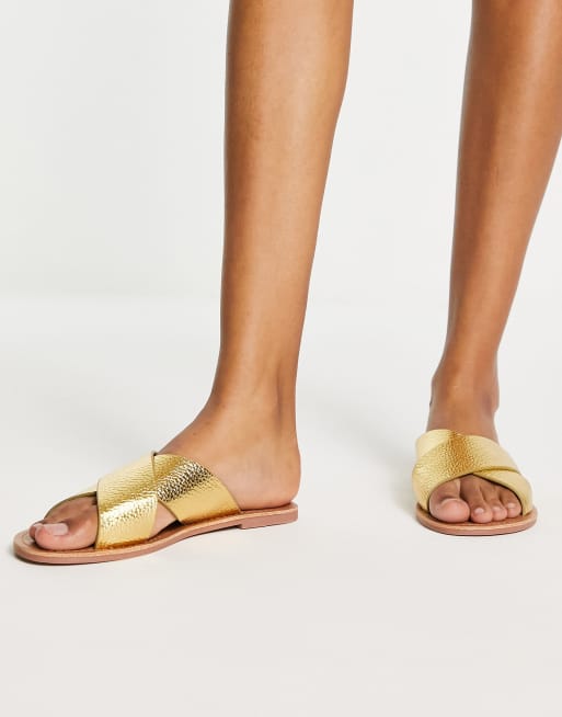 Gold cheap crossover sandals