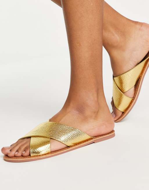 Gold cheap crossover sandals