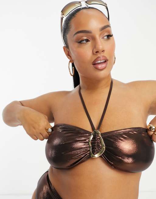 South Beach ruched underwire bikini top in metallic gold