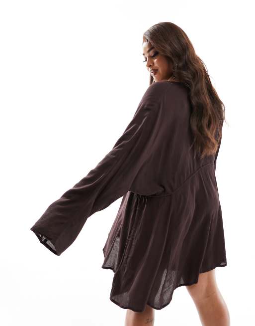South Beach Curve beach cover up kimono in brown, 2 of 4