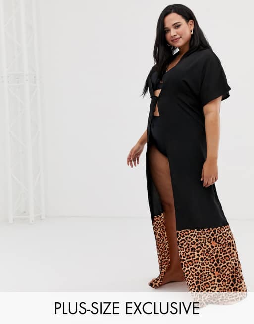 South Beach Curve Beach Kimono In Leopard Print