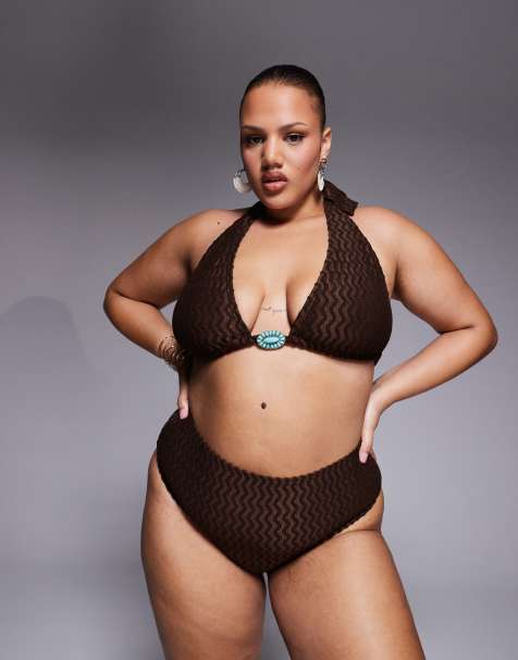 South Beach Curve - Bikini texturé - Marron - view 1