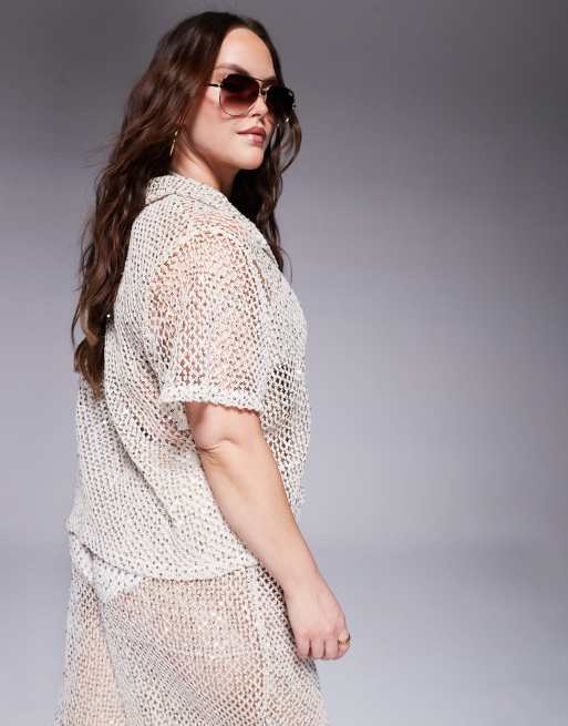 South Beach Curve - Camicia da spiaggia crema all'uncinetto in coordinato, 2 di 4