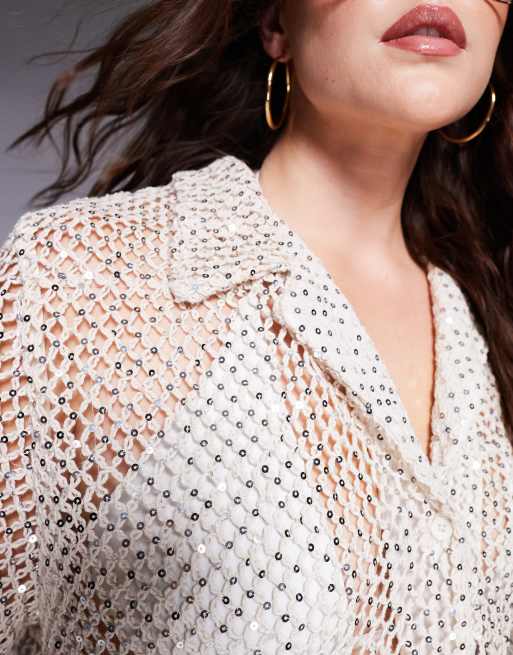 South Beach Curve - Camicia da spiaggia crema all'uncinetto in coordinato, 4 di 4