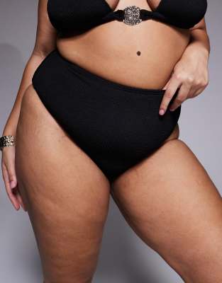 South Beach Curve Crinkle Highwaisted Bikini Bottom In Black