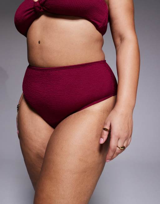 South Beach Curve crinkle highwaisted bikini bottoms in burgundy, 2 of 4