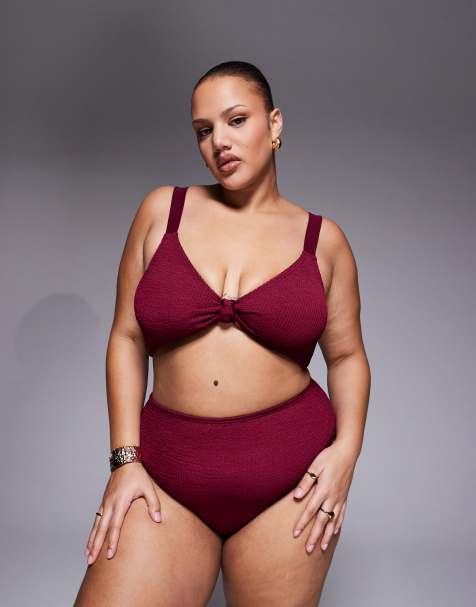 South Beach Curve crinkle knot bikini in burgundy - view 1
