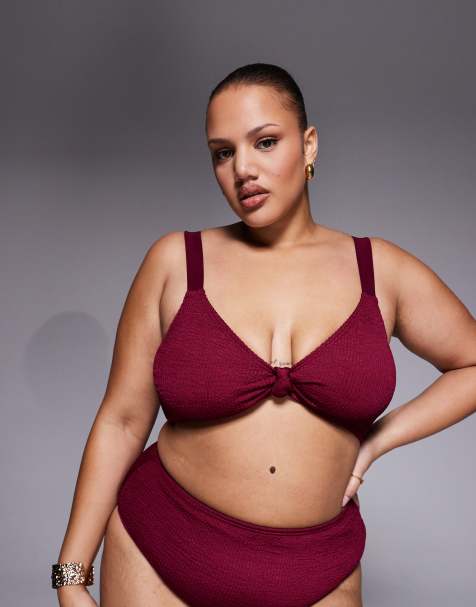 South Beach Curve crinkle knot bikini top in burgundy - view 1