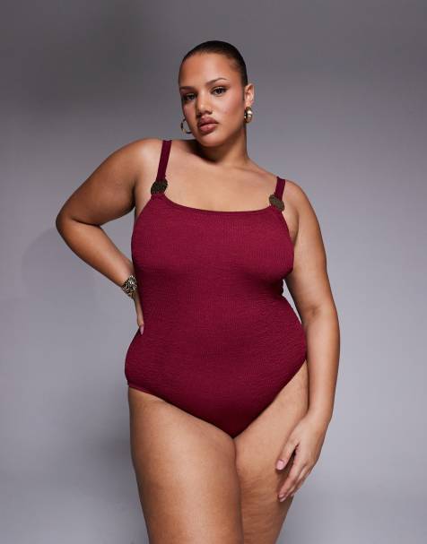 South Beach Curve crinkle swimsuit in burgundy - view 1