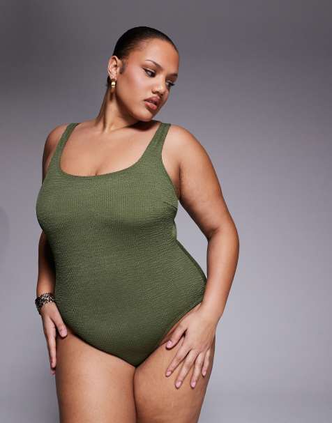 South Beach Curve crinkle swimsuit in khaki - view 1