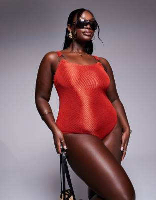 crinkle swimsuit in rust-Orange