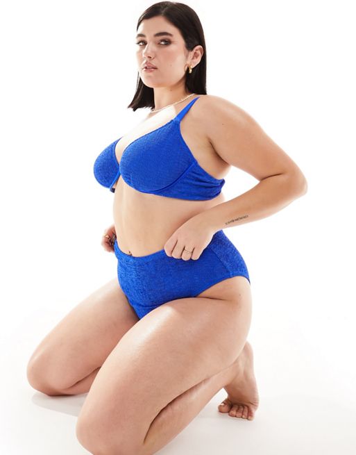 South Beach crinkle underwire bikini top in cobalt blue