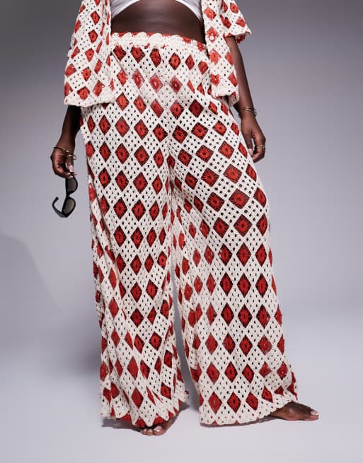 South Beach Curve crochet beach pants in cream and rust - part of a set