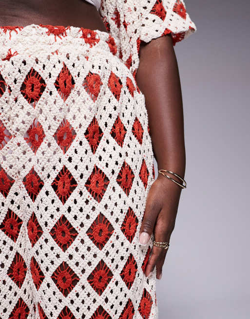 South Beach Curve crochet beach pants in cream and rust - part of a set, 3 of 5