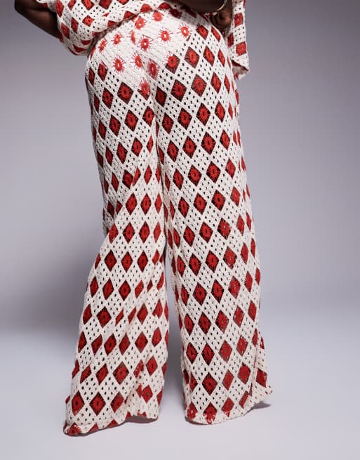 South Beach Curve crochet beach pants in cream and rust - part of a set, 4 of 5