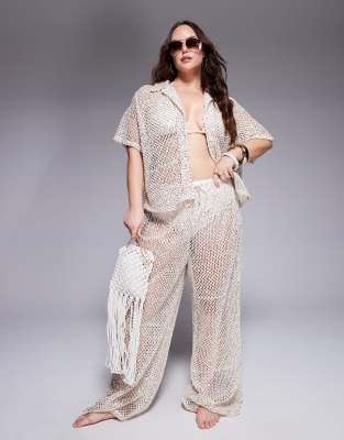 crochet beach pants in cream - part of a set-Neutral