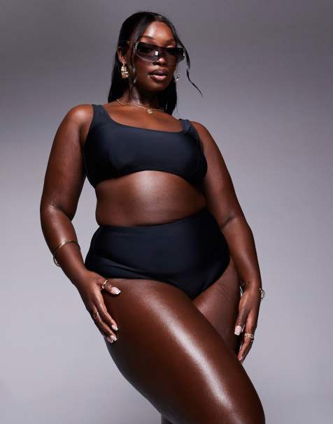 South Beach Curve high waist bikini bottom in black