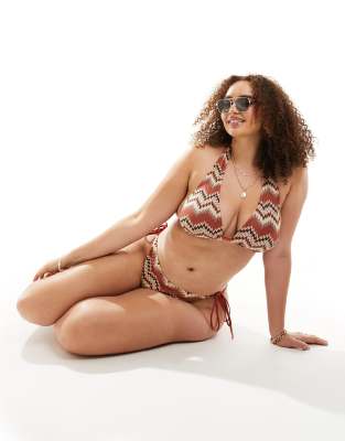 South Beach Curve South Beach Curve embroidered tie side bikini bottom in rust-Orange