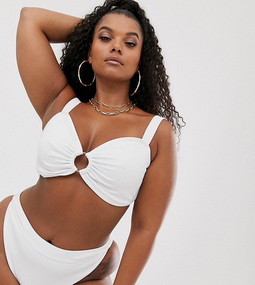 South Beach Curve - Exclusieve 'mix and match' geribbelde ring bandeau-bikinitop in wit