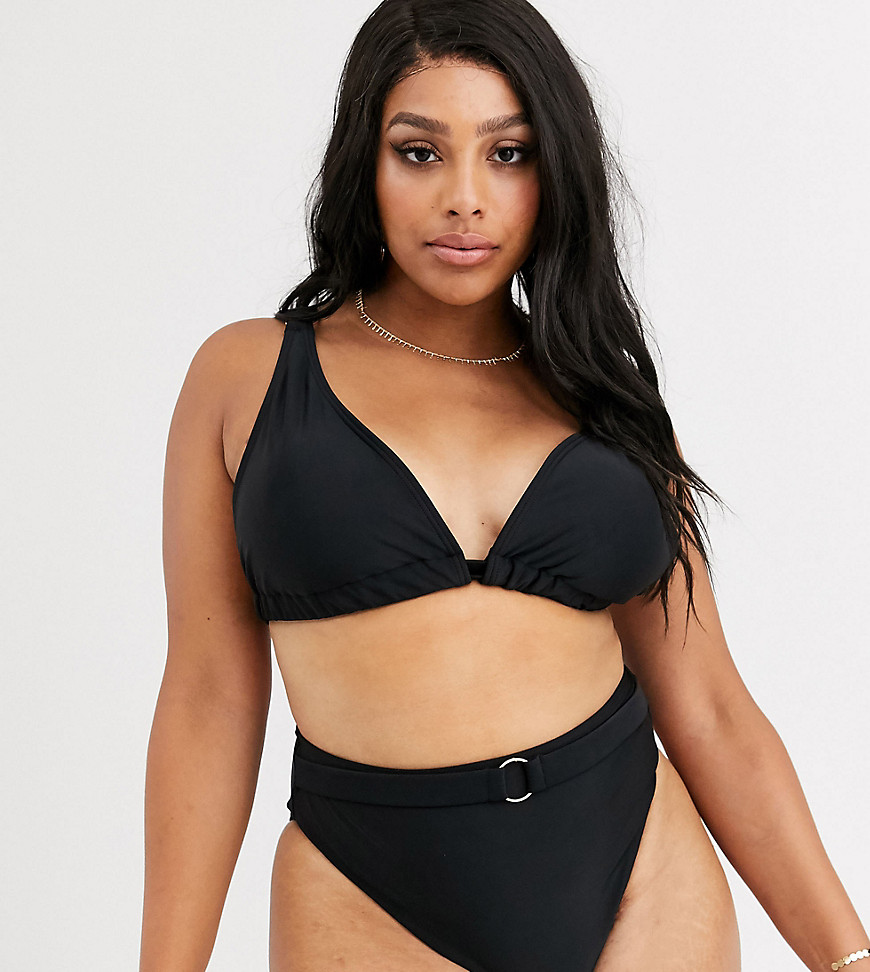 South Beach Curve - Exclusieve triangel-bikinitop met goudkleurig hardware in zwart