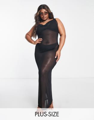 South Beach Curve South Beach Curve Exclusive beach mesh summer maxi dress in black